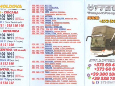 Fratelli tour. Efectuăm rute regulate Italia Moldov Italia din / în următoarele localităţi italienie