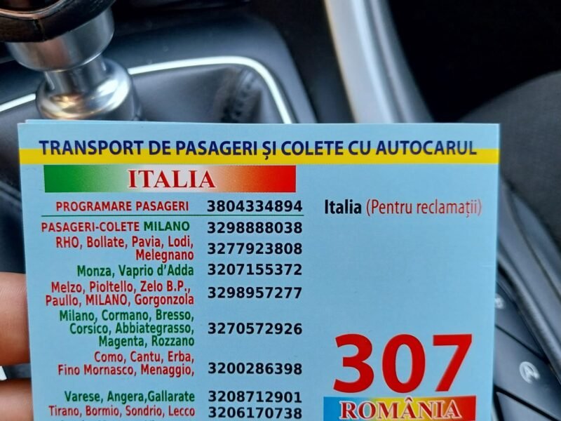 Preluam colete şi pasageri din următoarele localităţi ale Italiei