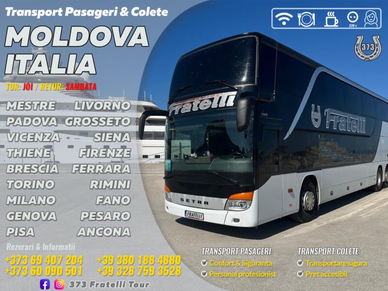 Fratelli tour. Efectuăm rute regulate Italia Moldov Italia din / în următoarele localităţi italienie