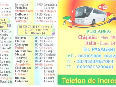 Expediere colete și transport pasageri din Italia către Moldova