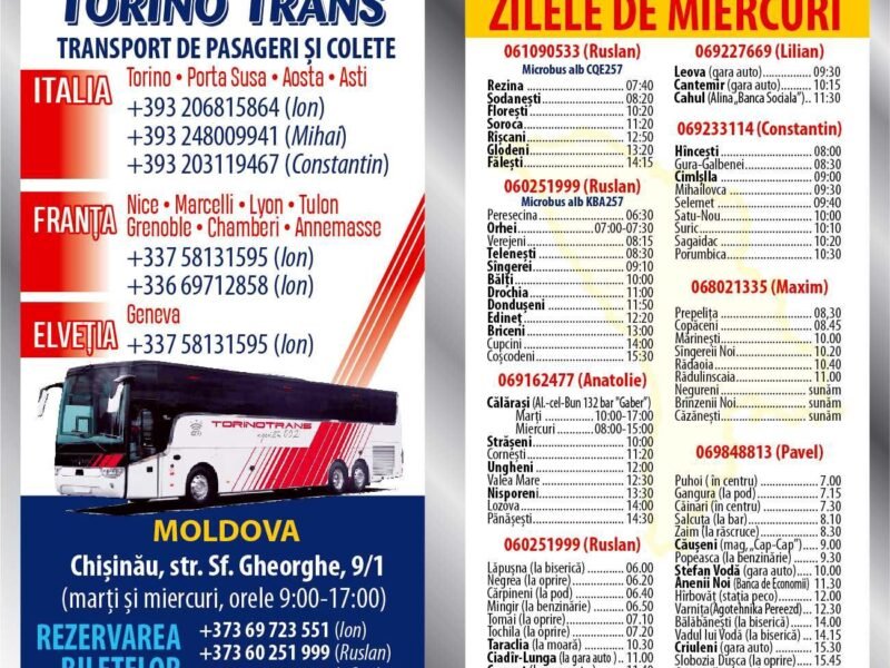 TorinoTrans. Transport colete şi pasageri Italia Moldova Italia