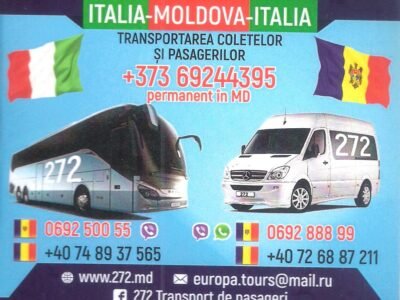 Servicii rapide de transport colete și pasageri Italia-Moldova