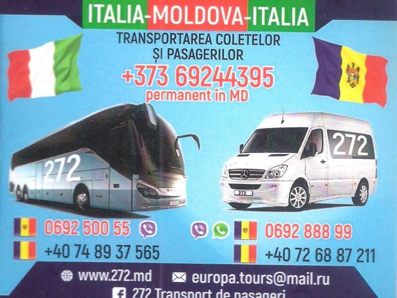 Servicii rapide de transport colete și pasageri Italia-Moldova