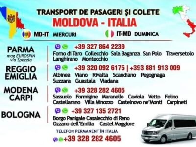 Transport de colete şi pasageri Italia Moldova