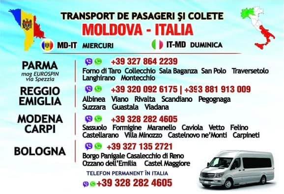 Transport de colete şi pasageri Italia Moldova