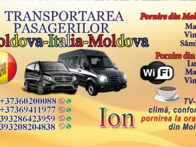 Luni, marţi, vineri. Transport colete şi pasageri. Italia Moldova