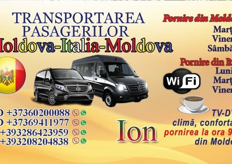Luni, marţi, vineri. Transport colete şi pasageri. Italia Moldova