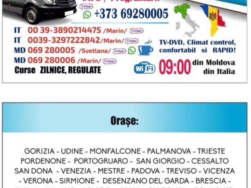 Zilnic Italia-Moldova, pasageri şi colete