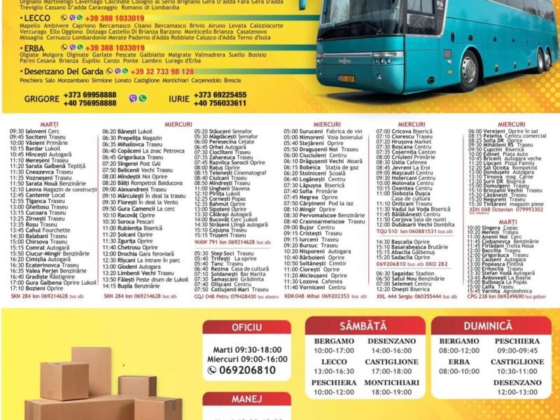 Transport de colete şi pasageri Italia Moldova